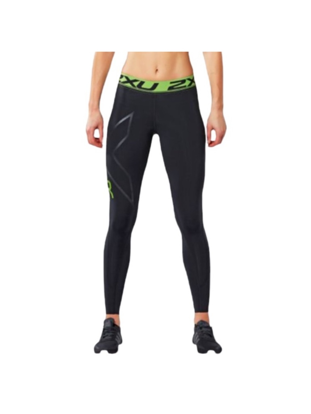 2XU Women’s Black Refresh Recovery Compression Tights with Lime Waistband Size S